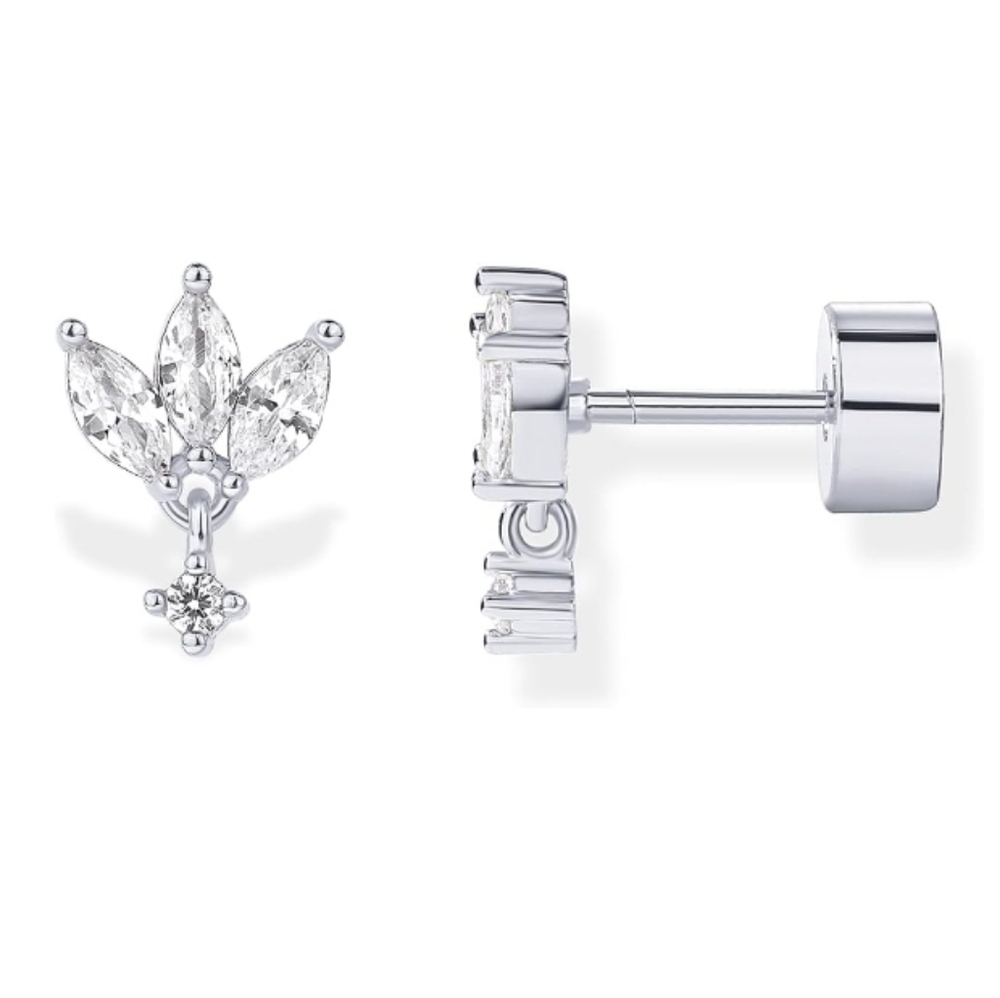14K Gold Plated Sentimental Dangle Flat Back Earrings In White Gold - Picture 5 of 5